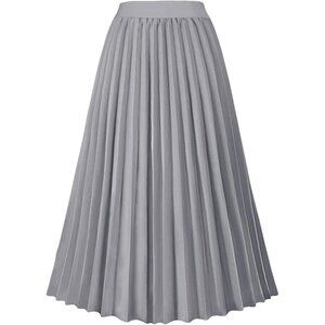 Stylish Women's Gray Pleated Midi Skirt - High Waist & Comfort Fit, Size Large